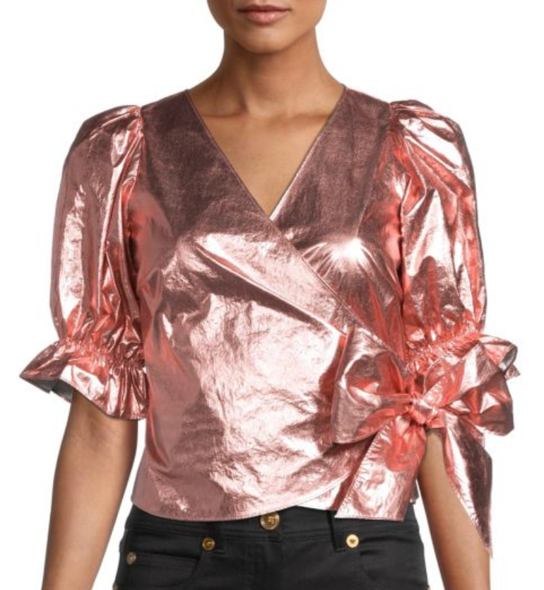 CINQ À SEPT THEO FOIL WRAP TOP