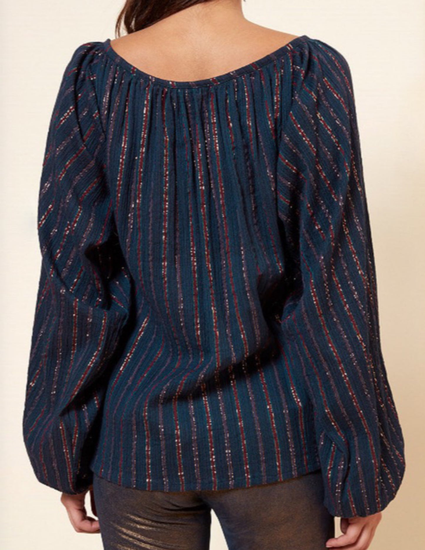 MES DEMOISELLES NAVY LUREX BLOUSE