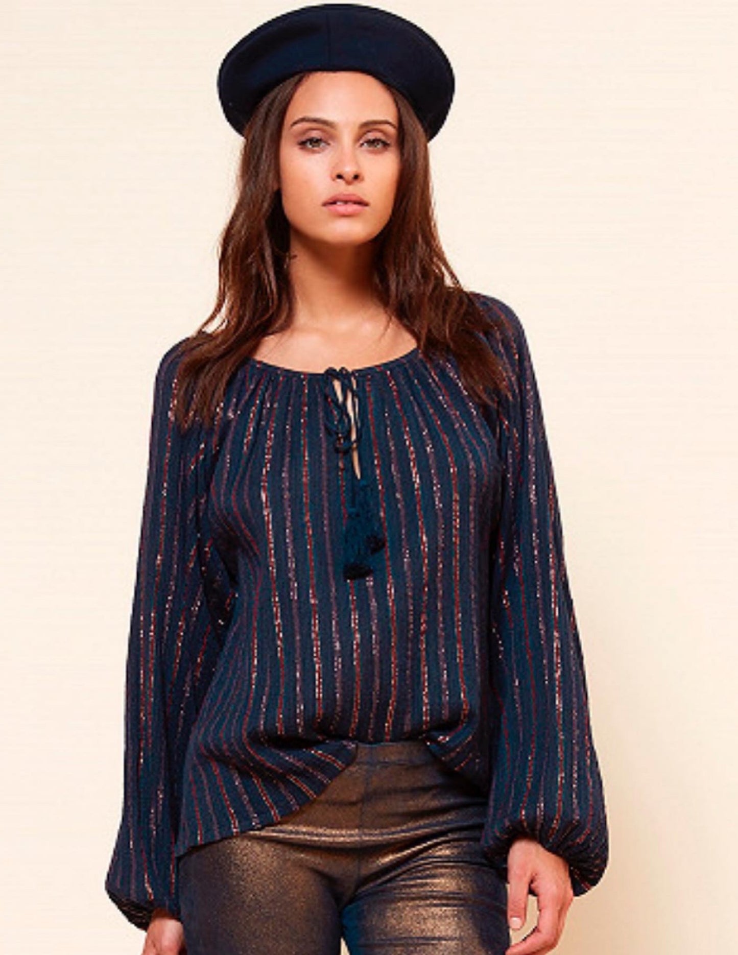 MES DEMOISELLES NAVY LUREX BLOUSE