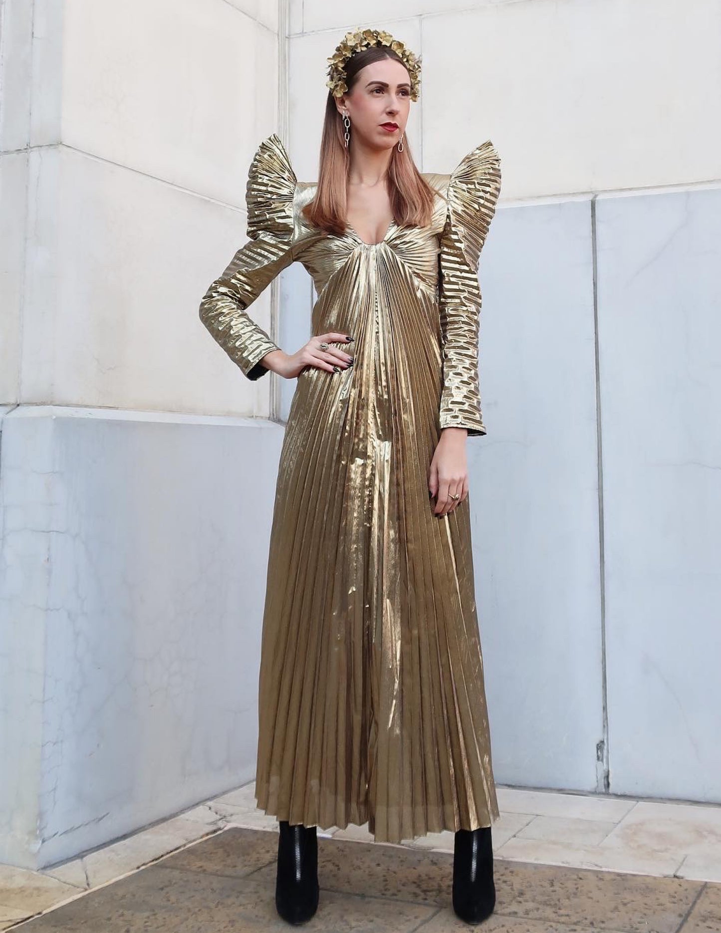 1980s GOLD LAMÉ PLEATED DRESS