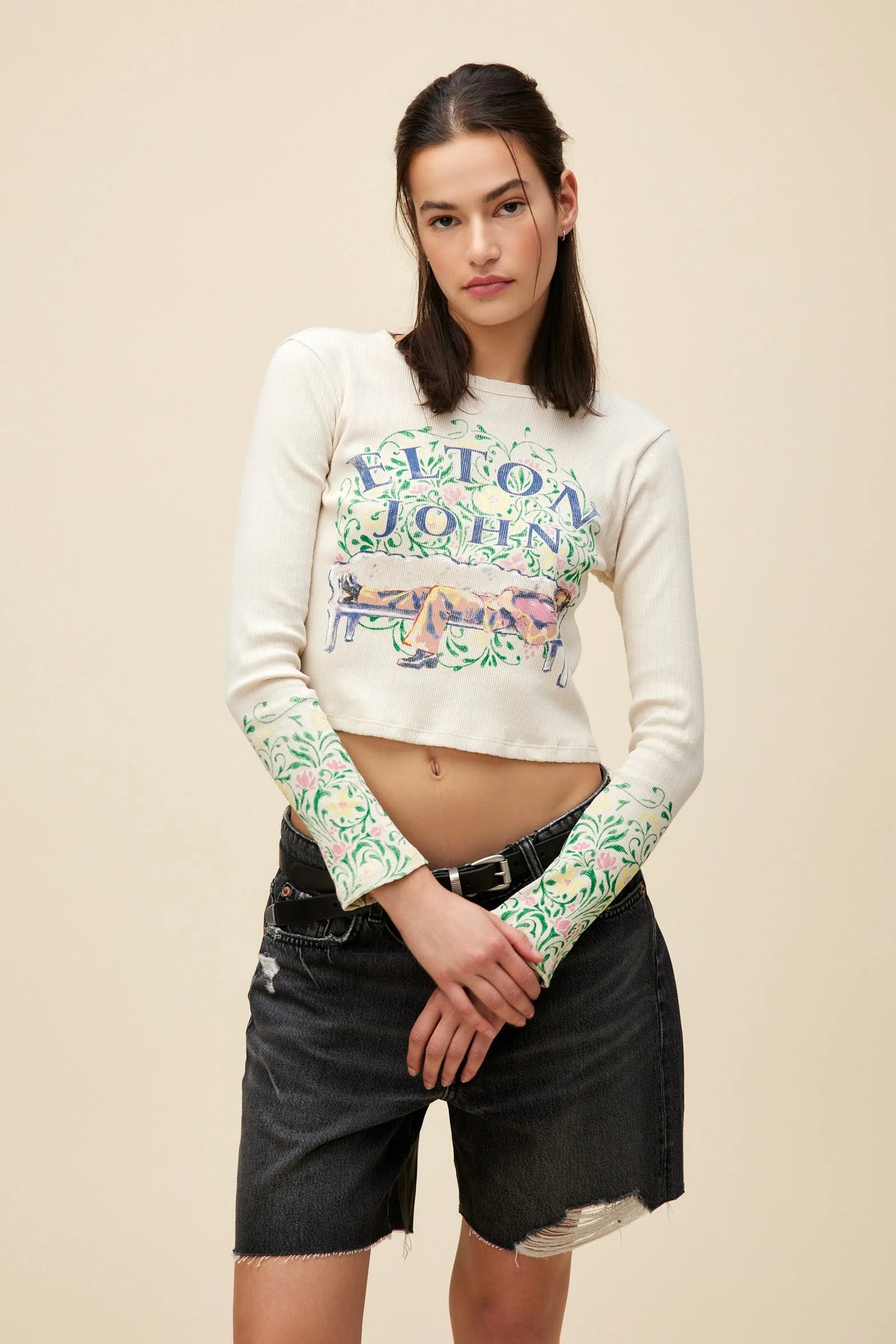 ELTON JOHN FLORAL POINTELLE LONG SLEEVE